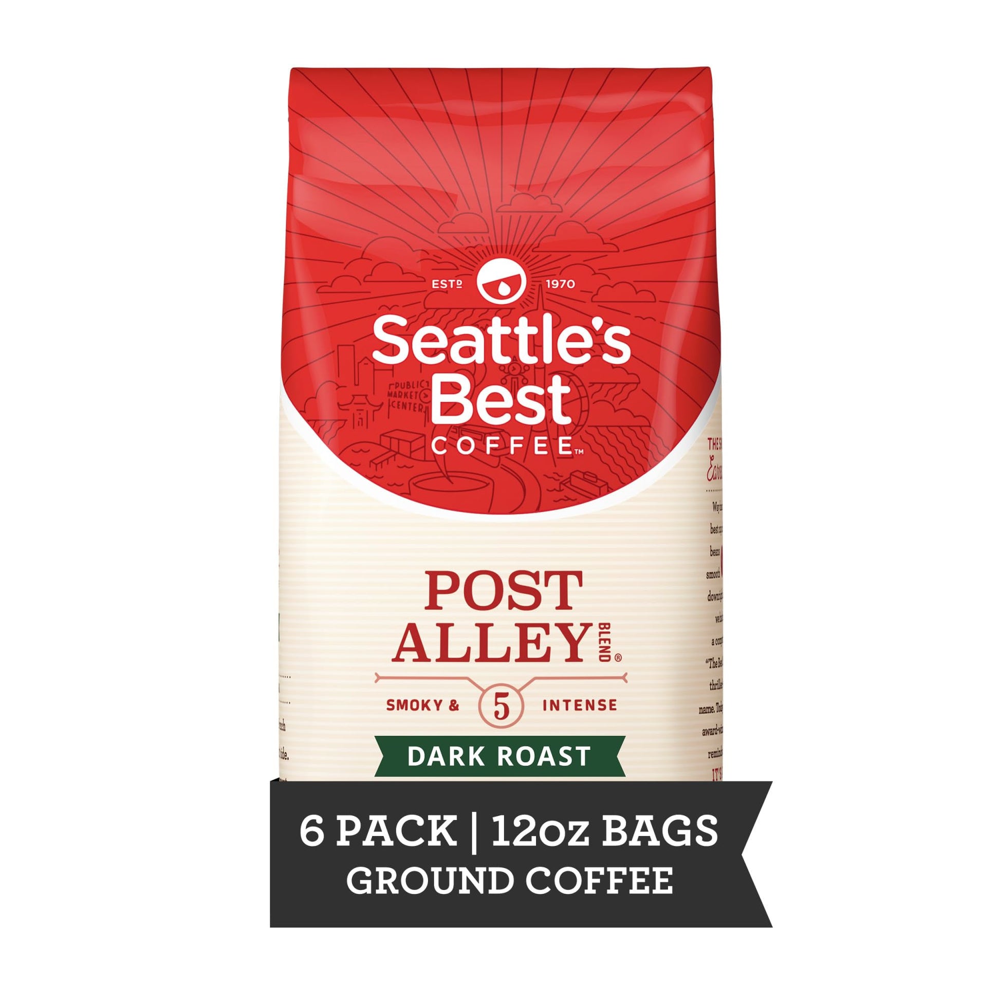 Seattles Best Coffee Post Alley Blend Dark Roast Ground Coffee, 12 Ounce Bags, Pack of 6