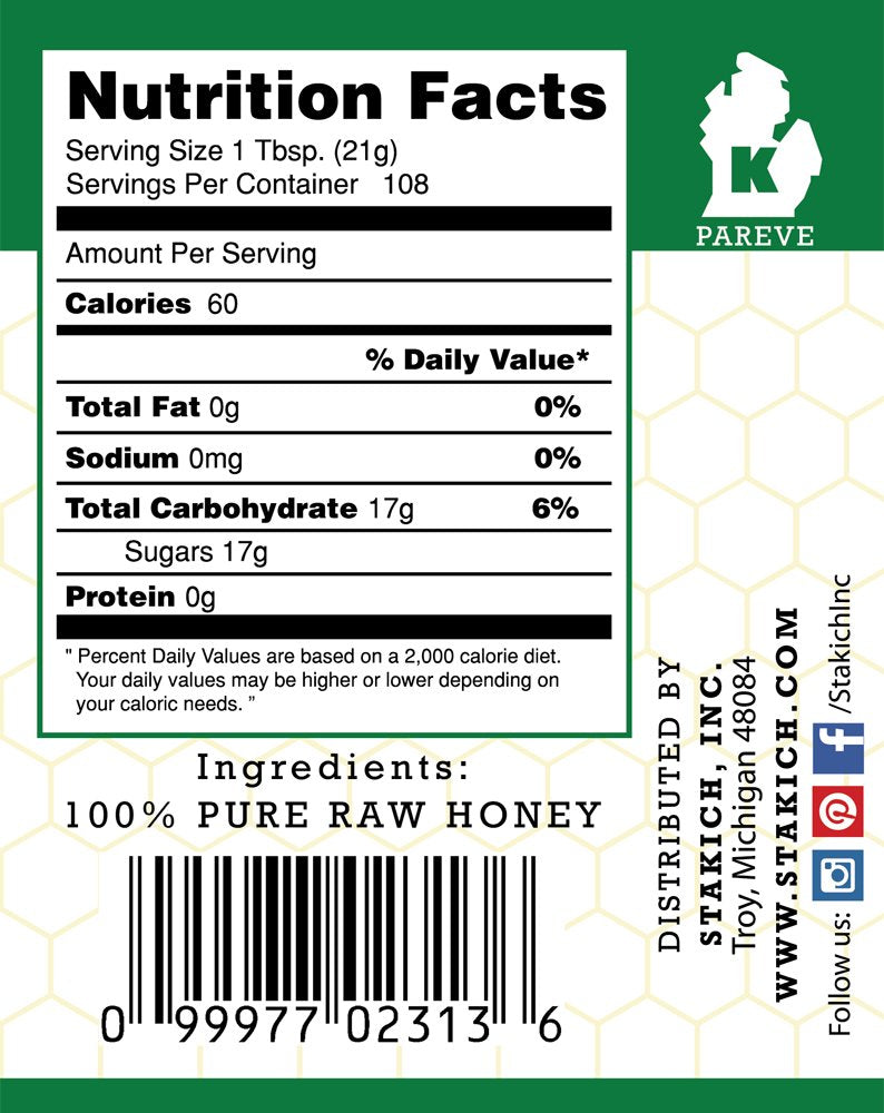 Stakich Raw Honey - Pure Unprocessed Kosher - 5 Pound (80 Ounce)