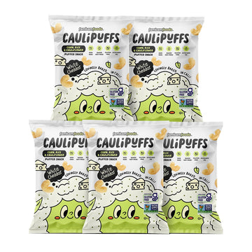 CauliPuffs - Corn, Rice, and Cauliflower Gluten Free Puffed Snack (5 x 3.0oz Bags, White Cheddar)