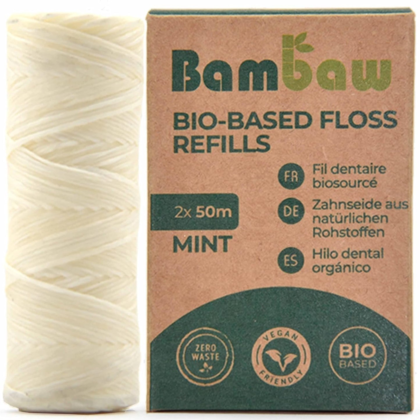 Vegan Refill Dental Floss  Refillable Tooth Floss  Candelilla Wax  Plastic Free Dental Tape  Zero Waste Floss  Eco Floss  Mint