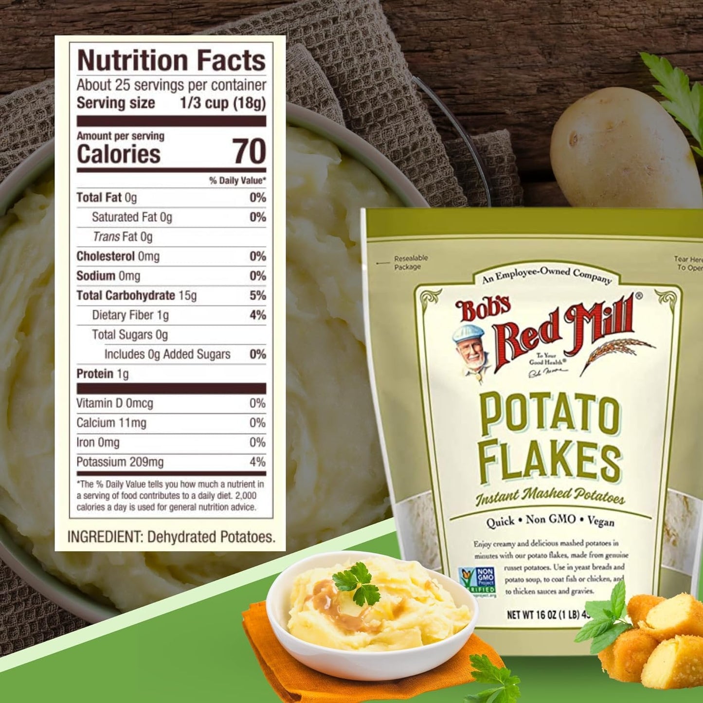 Creamy Potato Flakes Includes One-16 Oz Resealable Bag Of Bobs Red Mill Potato Flakes Instant Mashed Potatoes + Create Sticker