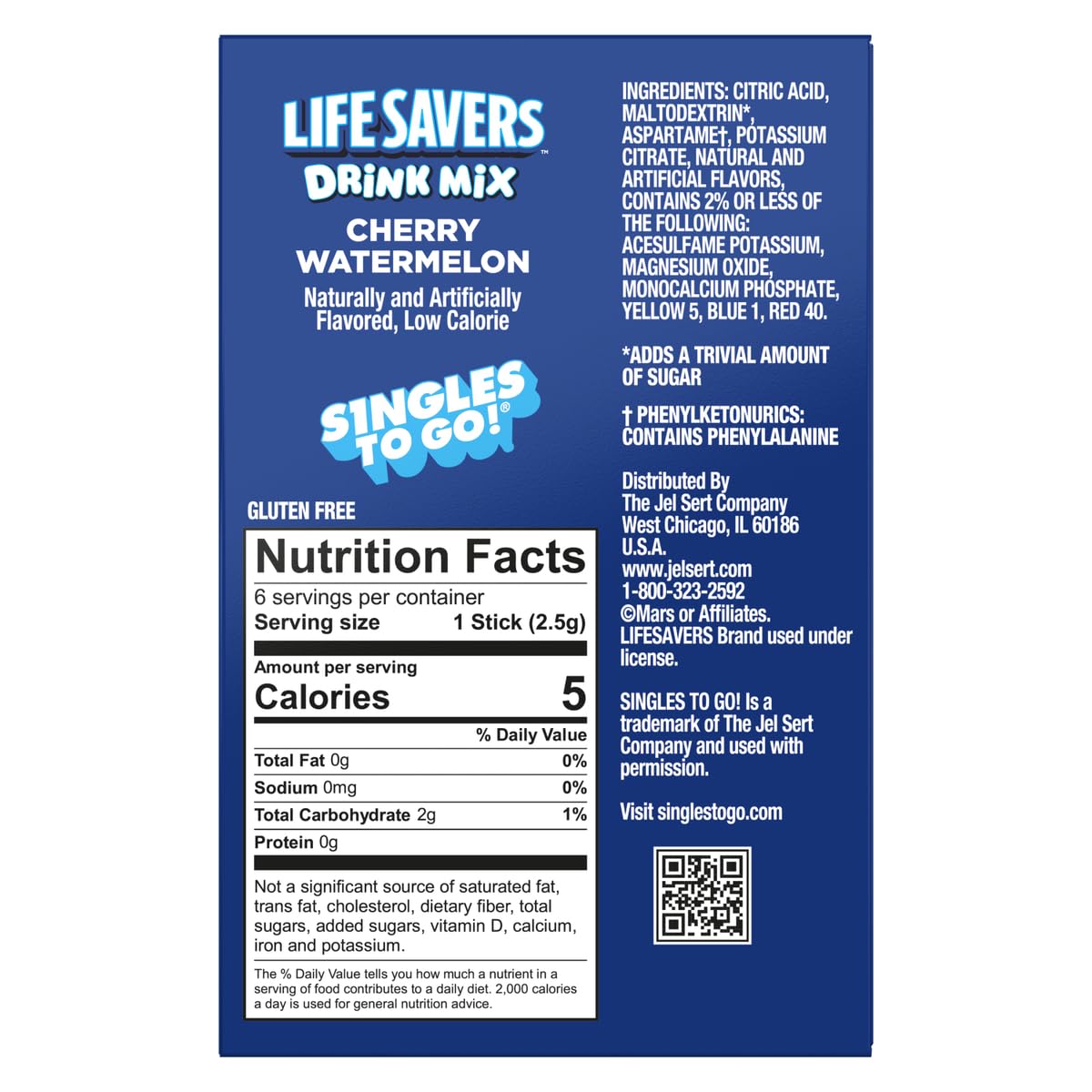 SINGLES TO GO! Cherry Watermelon Drink Mix - Powdered Drink Mix - Pack of 3 (18 Total Servings) - 0.63 Ounce Each