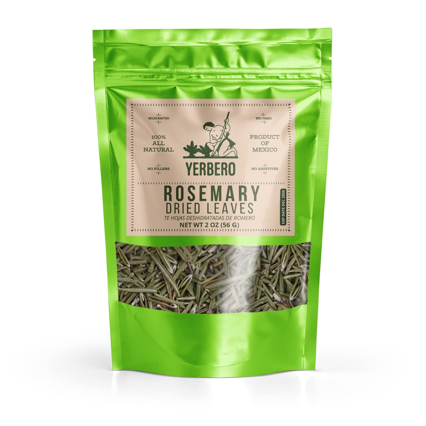 YERBERO Premium Loose Whole Rosemary Dried Leaves Tea, 2oz, Non-GMO, Gluten-Free, Resealable Bag, Makes 30+ Cups