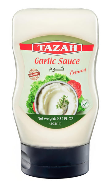 Tazah Lebanese Garlic Sauce 9.34 Fl Oz Squeezable Bottle Authentic Middle Eastern Creamy Garlic Dressing Great for Shawarma Fala