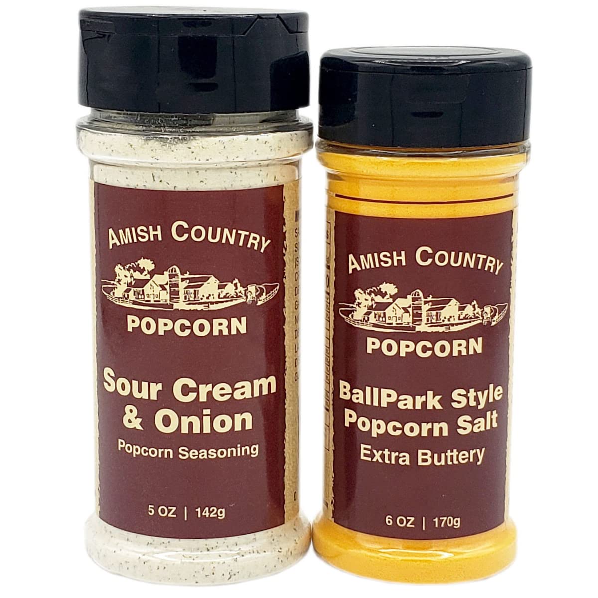 Amish Country Popcorn | Seasoning Variety Pack | Ballpark Style Buttersalt - 6 Oz And Sour Cream And Onion - 5 Oz Popcorn Season