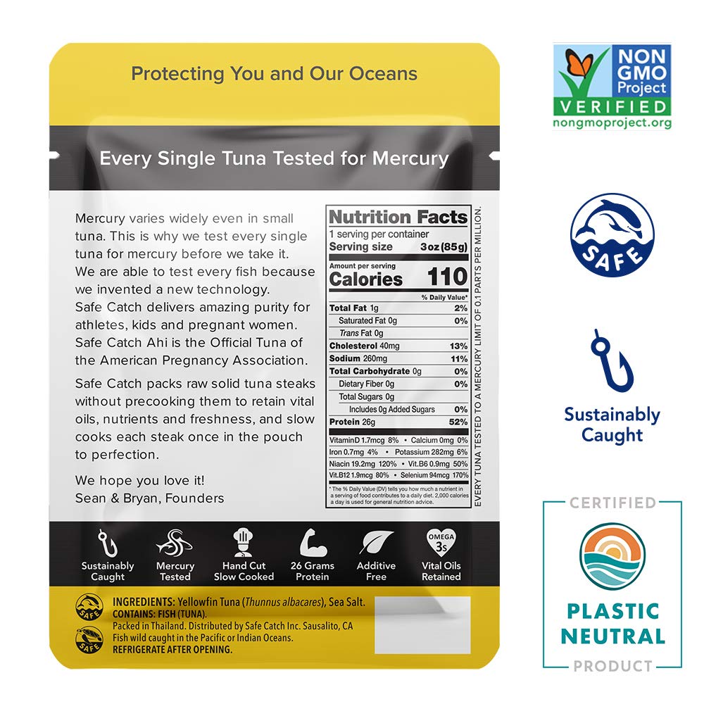 Safe Catch Ahi Wild Yellowfin Tuna Fish Pouch, Lowest Mercury, Every Fish Is Tested, Gluten-Free, Paleo, Keto, Whole30 Approved,