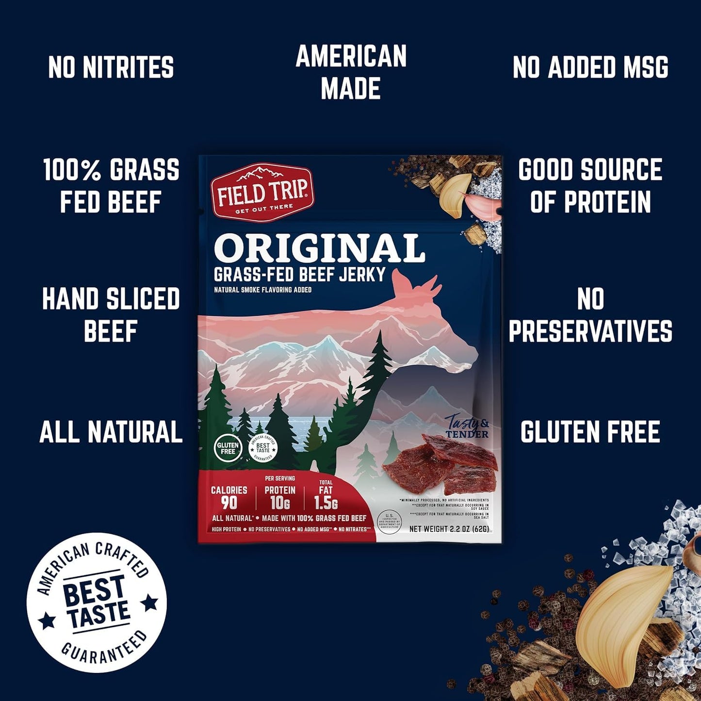 Field Trip Beef Jerky - Gluten Free, Low Carb, High Protein Snack - Original Flavor - 2.2oz - Model VLX-1288