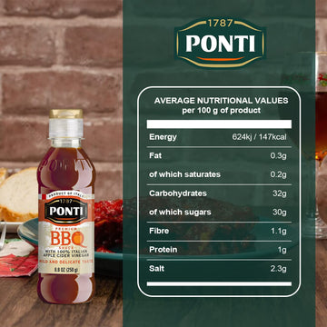 Ponti Premium BBQ Glaze, Sweet Vinaigrette, 8.8 Fl Oz, Perfect for Marinades and Pasta Dishes