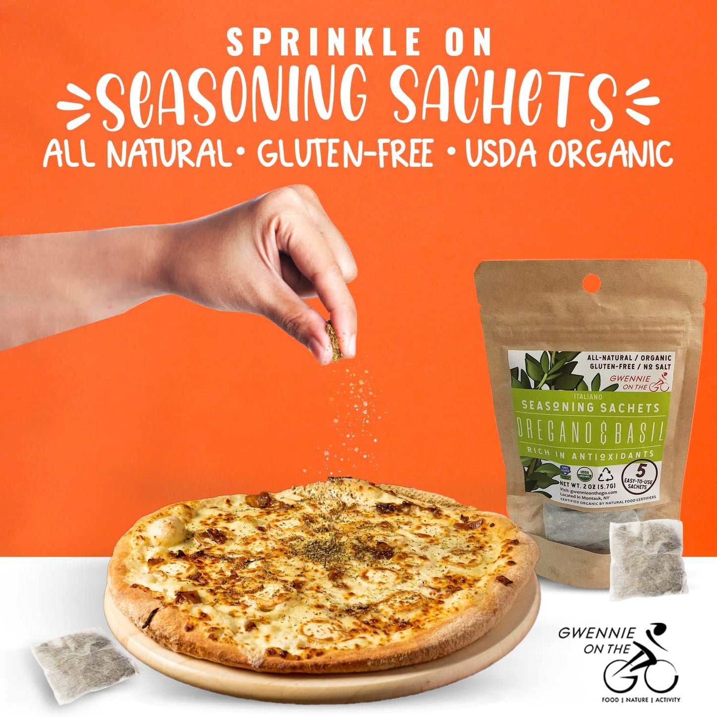 Gwennie On The Go - Seasoning Sachets | Oregano & Basil | Certified Organic | Gluten- Free | Resealable Pouch | Seasoning Mix Pa
