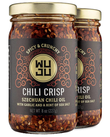 WUJU Chili Crisp, Chili Oil, Chili Sauce, Chili Garlic Sauce, Chinese Hot Sauce, Heat with Crispy Texture, Clean Natural Ingredi
