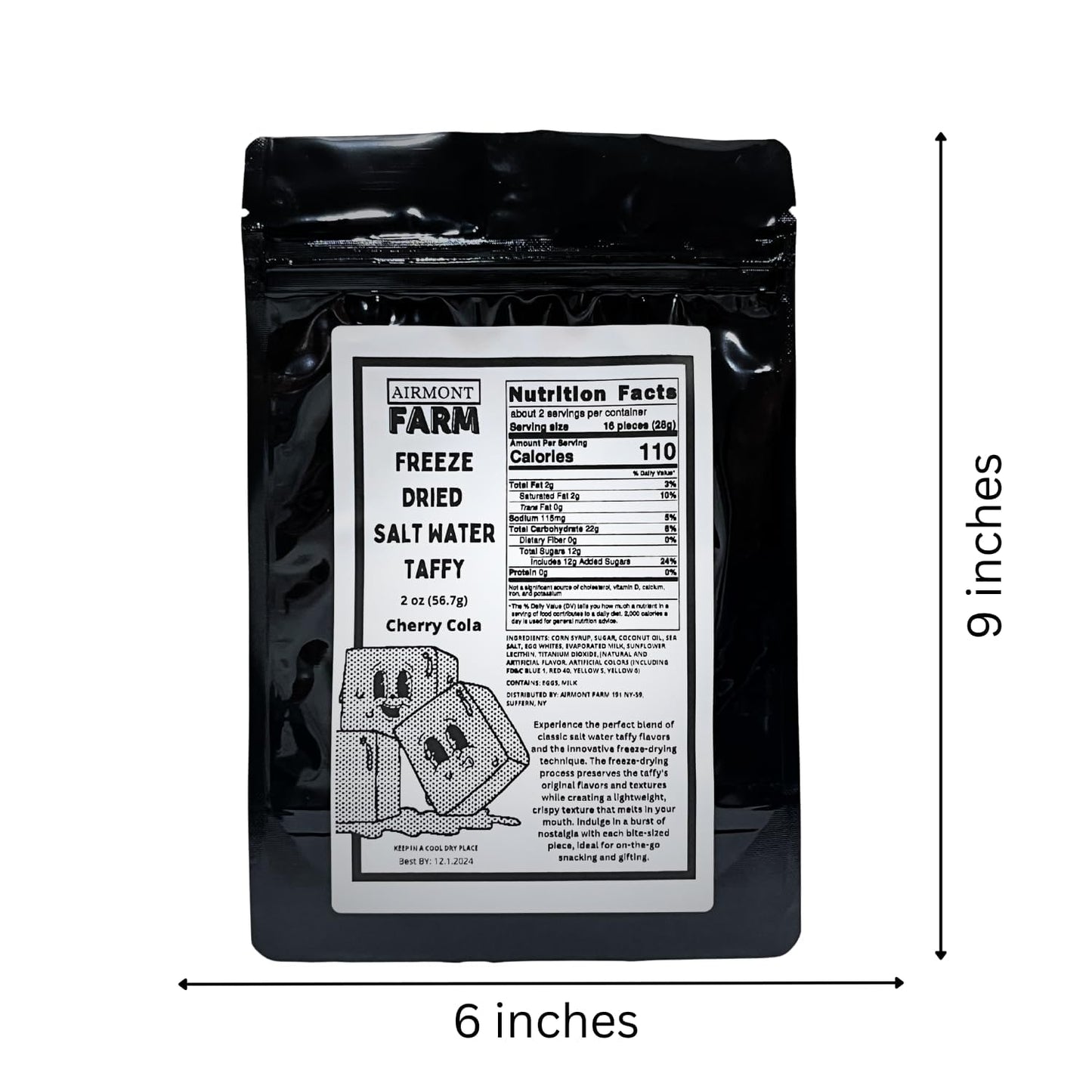 Airmont Farm Freeze-Dried Candy Salt Water Taffy - Cherry Cola - 2 oz - Bite-Sized Pieces - Crunchy Snack