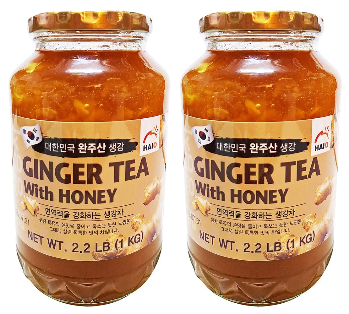 Al Amin Foods Ginger Tea with Honey - Korean Herbal Tea - 2 Glass Jars - 2.2 lb (1 kg) Each