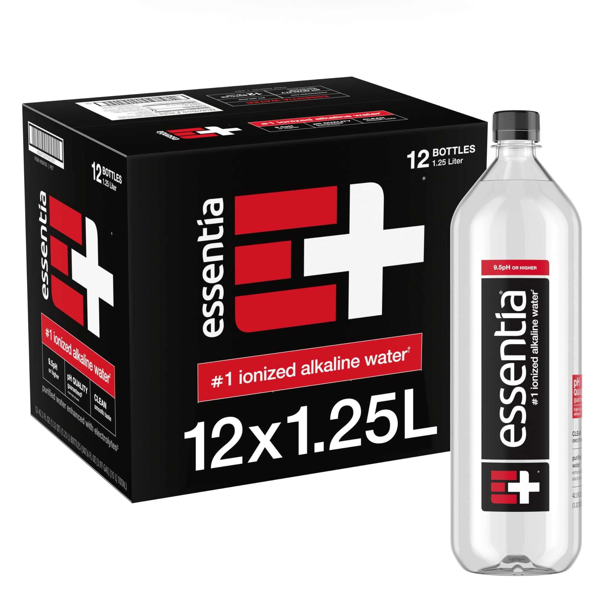 Essentia Water LLC , 99.9% Pure, Infused with Electrolytes for a Smooth Taste, pH 9.5 or Higher; Ionized Alkaline Water, Black, 