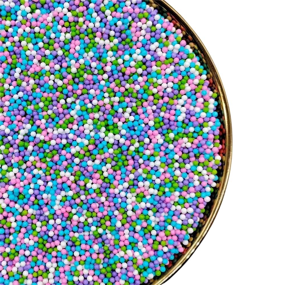 NIPEOR Edible Pearl Sprinkles - 2mm Matte White Sugar Pearls for Cake Decorating, Baking, Ice Cream - 130g/4.6oz, 2mm Pink Blue Green