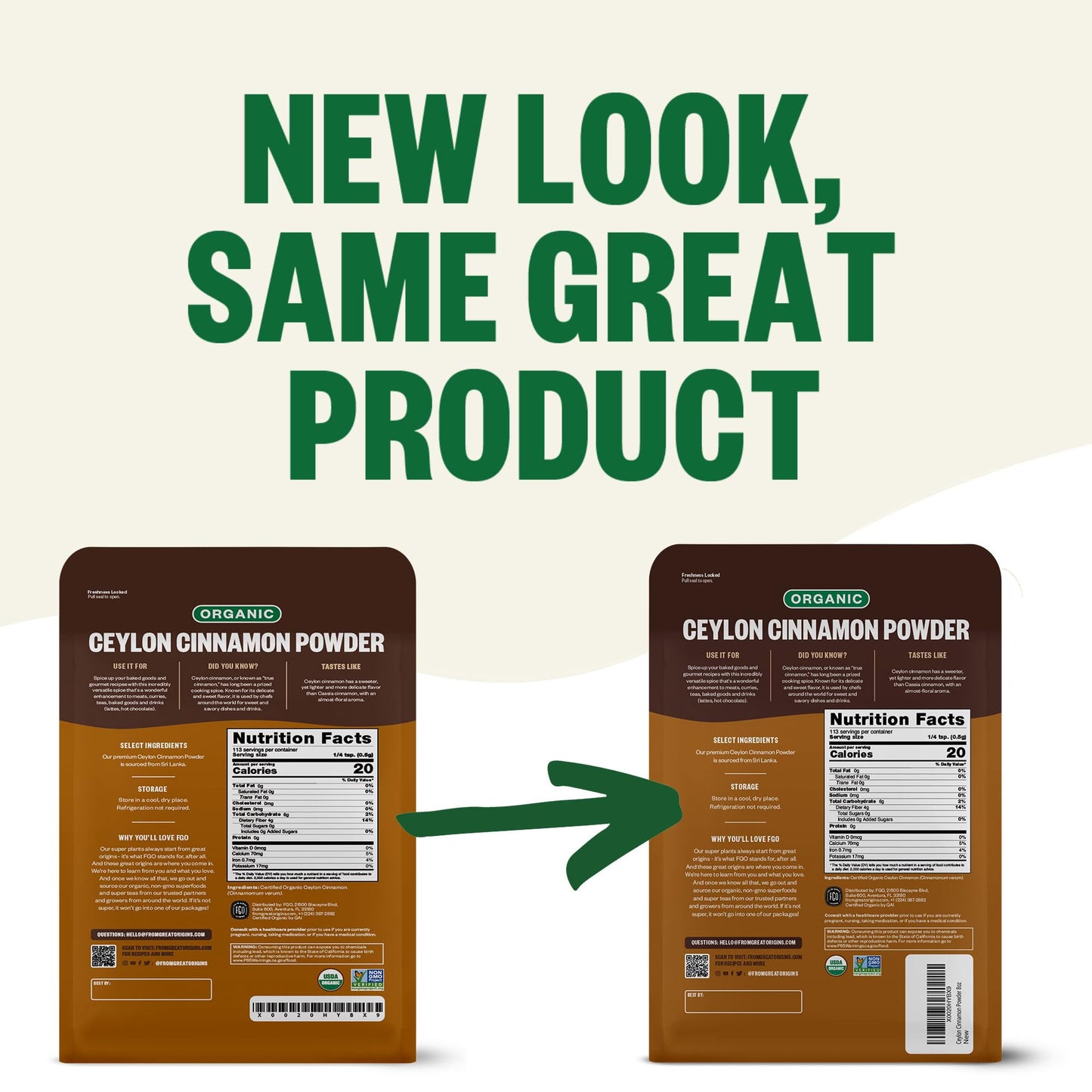 FGO Organic Ceylon Cinnamon Powder, 8oz Resealable Kraft Bag, Perfect for Baking & Cooking