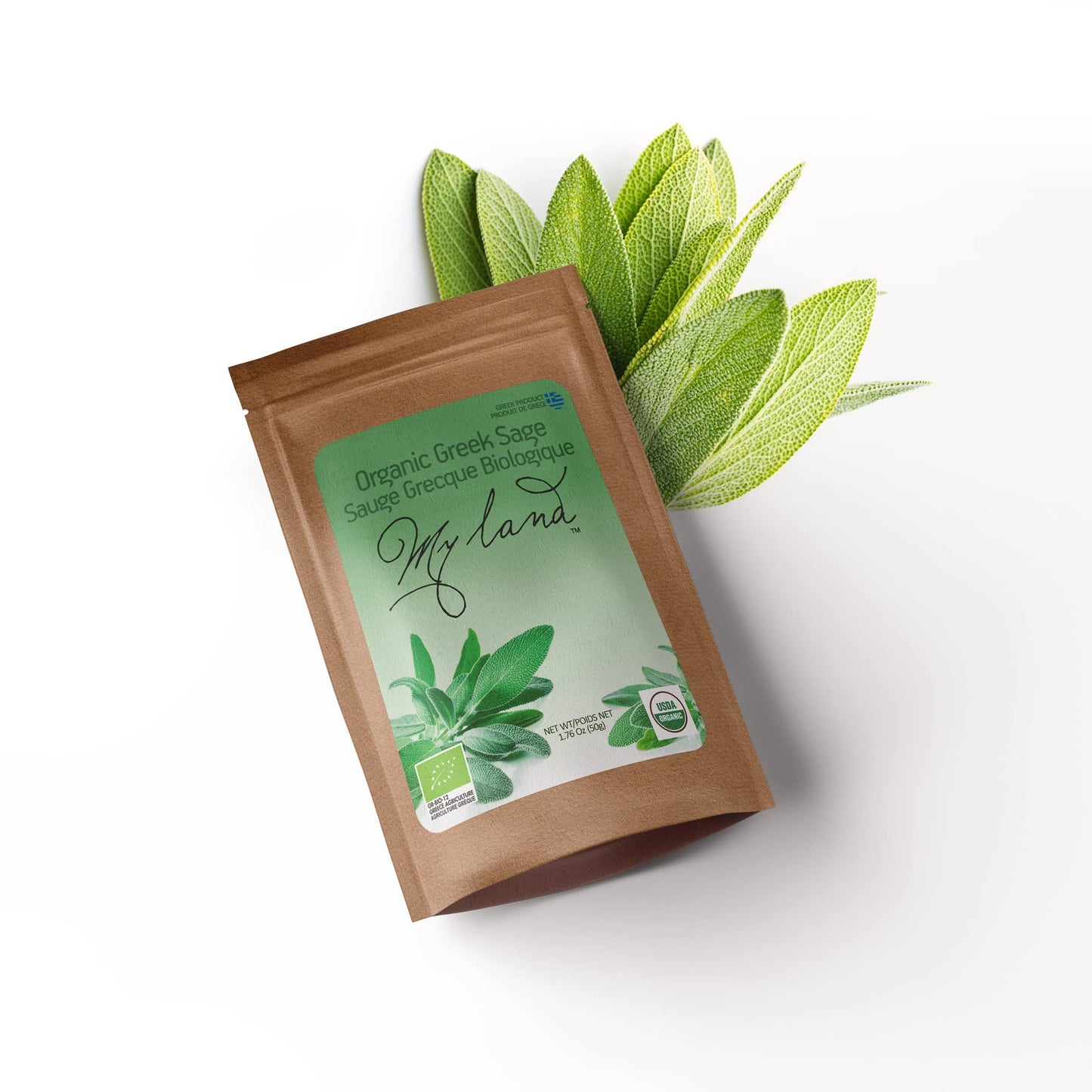 My Land Organic Sage Tea, Loose Leaf, 1.76oz (50g), Dried Sage Leaves from Mt. Olympus, Greece, High Altitude Harvest from a Sma