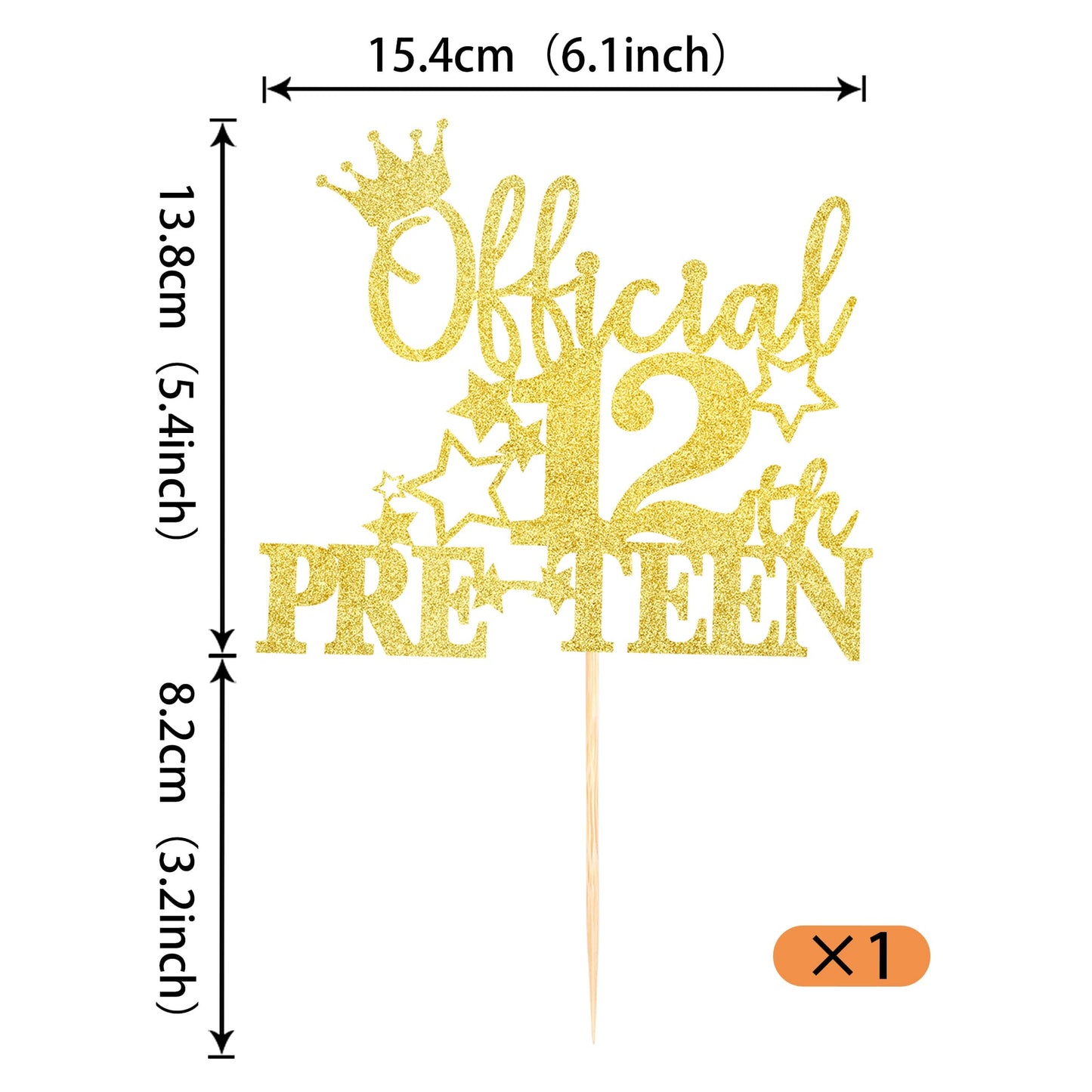 YCTHUNFISH 12th Birthday Cake Topper Glitter Paper Decoration Small 12th-Gold