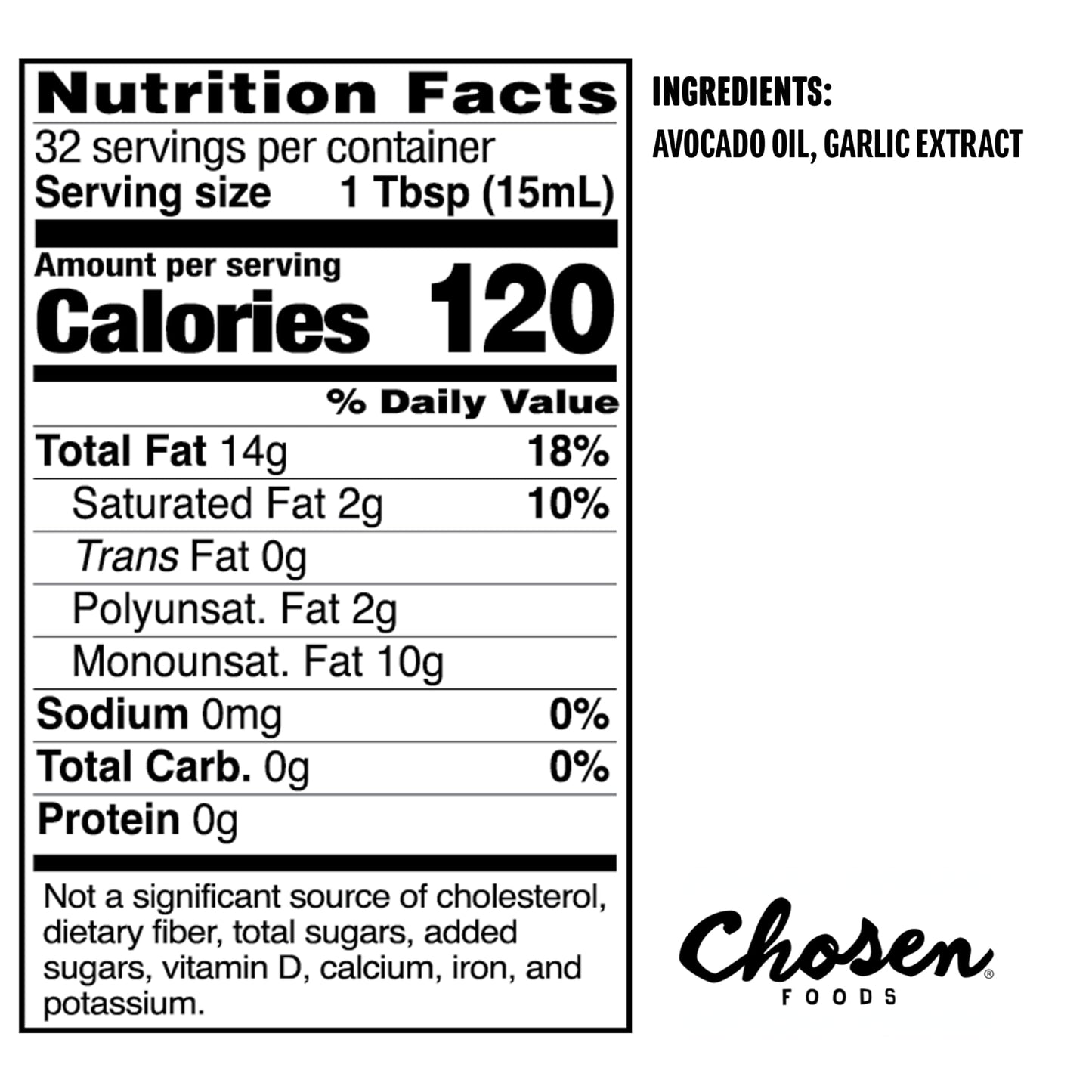 Chosen Foods Garlic Avocado Oil Squeeze Bottle - 16.2 Fl Oz - For Drizzling, Saut  Ing, Roasting & Searing - High Smoke Point Co