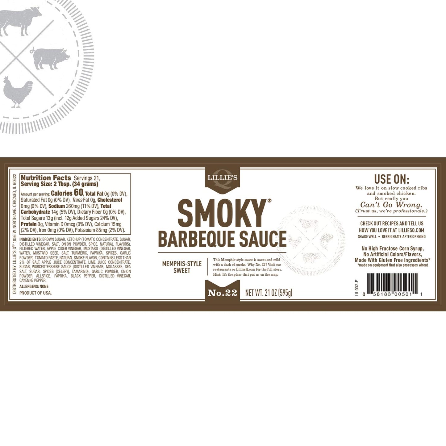 Lillies Q Smoky Barbeque Sauce, Gourmet BBQ, Sweet Brown Sugar, Gluten-Free, 156 oz, Model FGLIL126-1