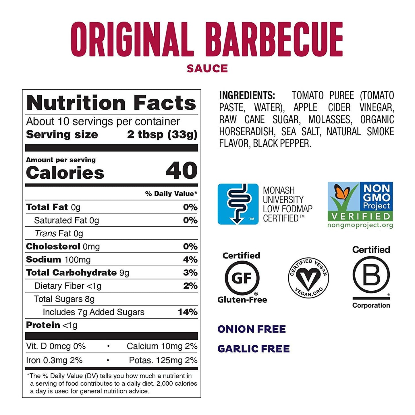 Fody Foods Original BBQ Sauce, 9.8 Oz, Garlic and Onion Free, Low FODMAP Certified, Gut & IBS Friendly, Vegan, Non-GMO, Gluten F