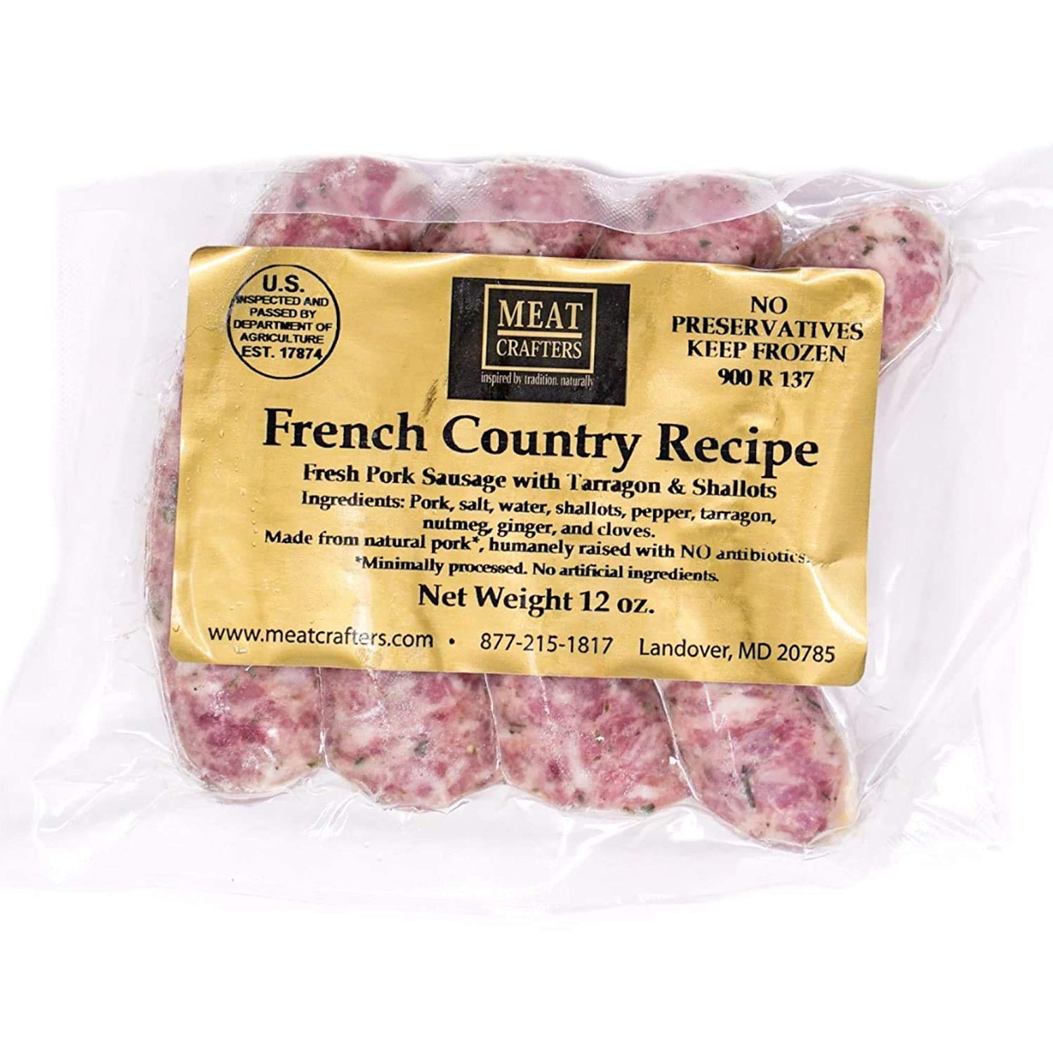 MeatCrafters French Country Pork Sausage, Minimally Processed, No Artificial Ingredients, 12oz (4-Pack, 16 Total Links)
