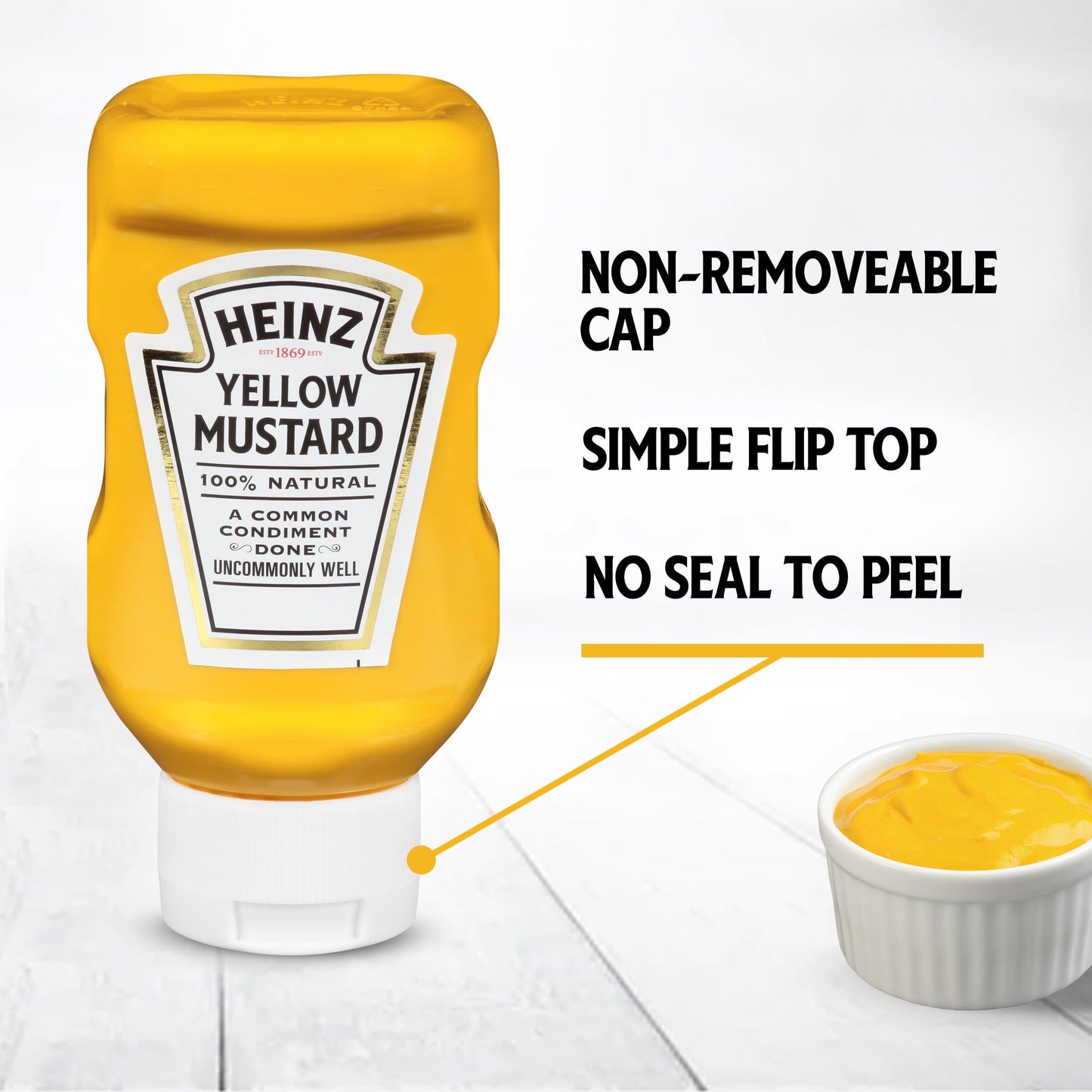 Heinz 100% Natural Yellow Mustard (Forever Full, Inverted, No Seal To Peel, 16 Ct Casepack, 13 Oz Bottles)