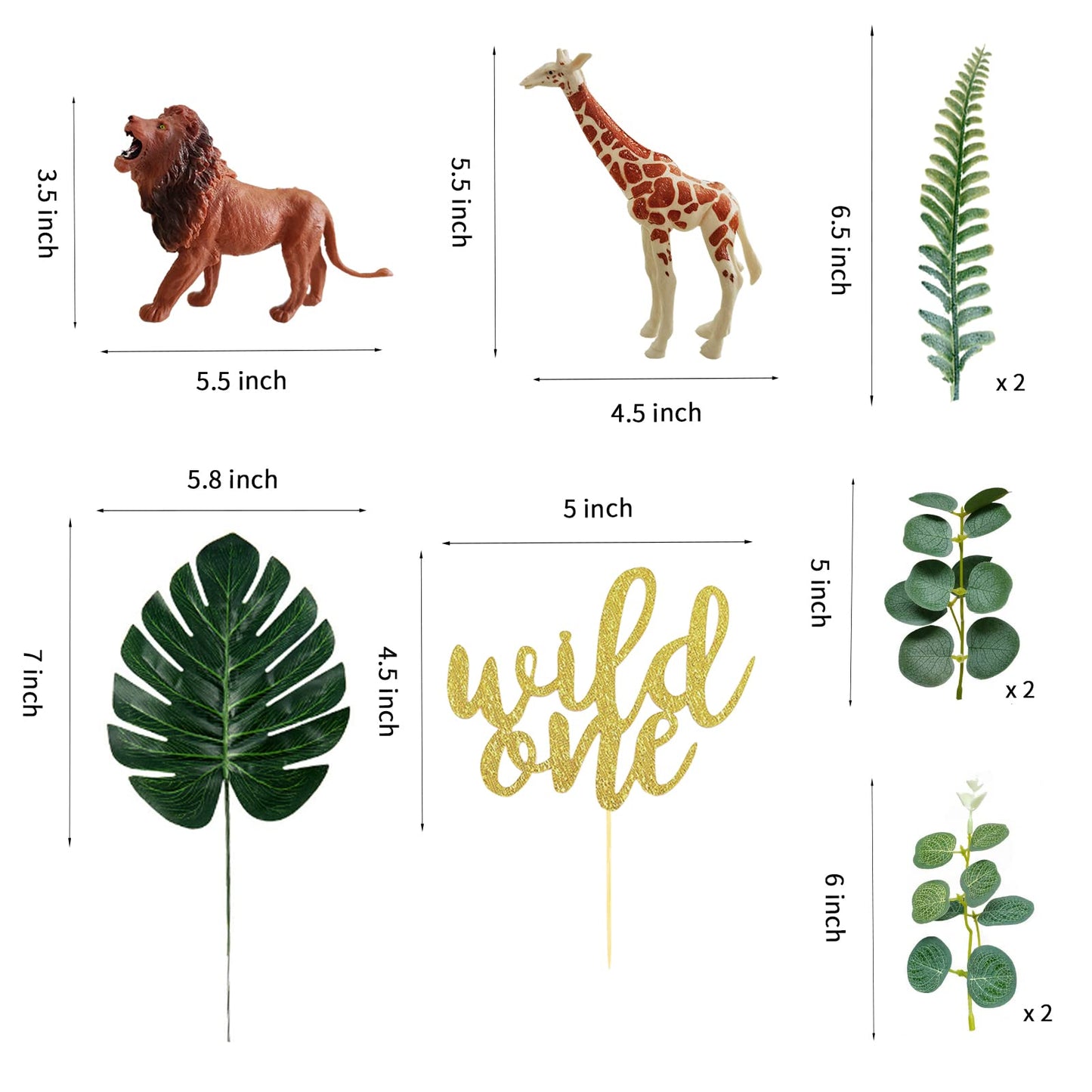 LEFUBABY Safari Jungle Animals Cake Toppers, Paper & PVC Decorations for Wild Themed Birthday Party, Model KH