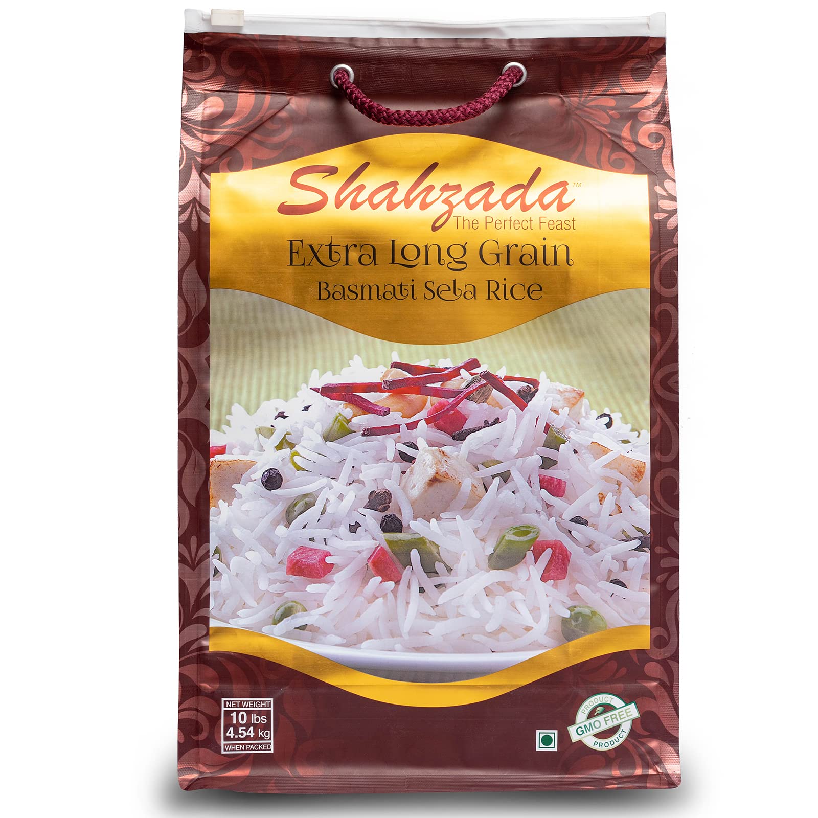 Shahzada Basmati Sela Rice, Extra Long Grain, 10 Lbs, Non-Sticky, Non-GMO, Vegan, Gluten Free, Zip-Lock Bag, White