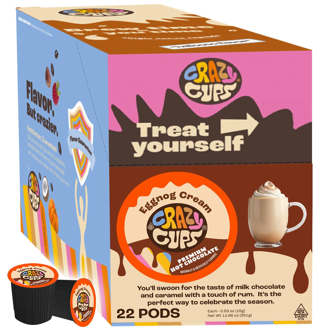 Crazy Cups Creamy Eggnog Hot Chocolate Pods  Perfect Eggnog Cream Flavored Hot Chocolate For Keurig K Cups Beverage Makers  Smooth And Creamy Eggnog Hot Cocoa Mix  22 Count