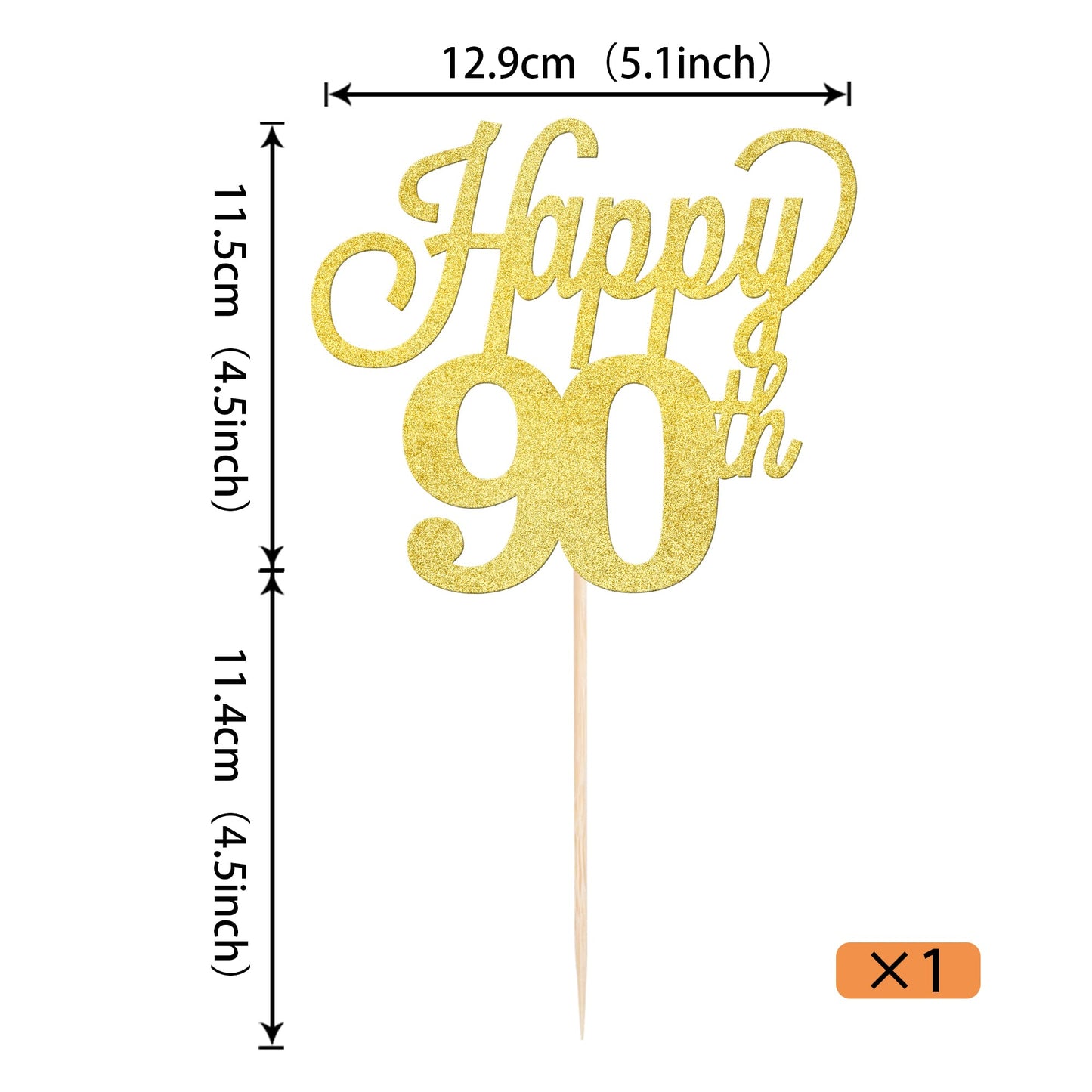 YCTHUNFISH 90th Birthday Cake Topper Black Glitter Number 90, Bamboo Material, Gold Color, Perfect for 90th Birthday Celebrations