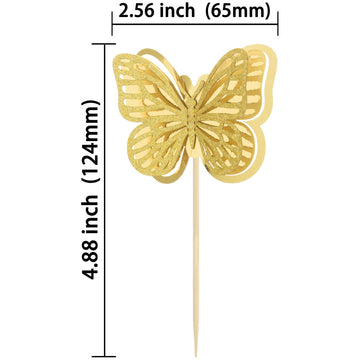 Gyufise 24 Pack 3D Butterfly Cupcake Toppers Assembled Double Layers Gold Glitter Butterfly Cupcake Picks Decorations For Baby S