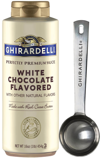 Ghirardelli White Chocolate Sauce  16 Ounce Squeeze Bottle With Ghirardelli Stamped Barista Spoon