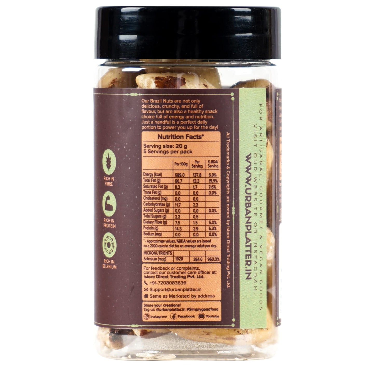 Urban Platter Exotic Raw Brazil Nuts | 3.53 Oz (100G) | Natural, Organic, Fresh, Shelled & Unsalted | Crunchy, Delicious & Healthy Party Snack | Ideal For Gift Giving, Dessert Or Baking