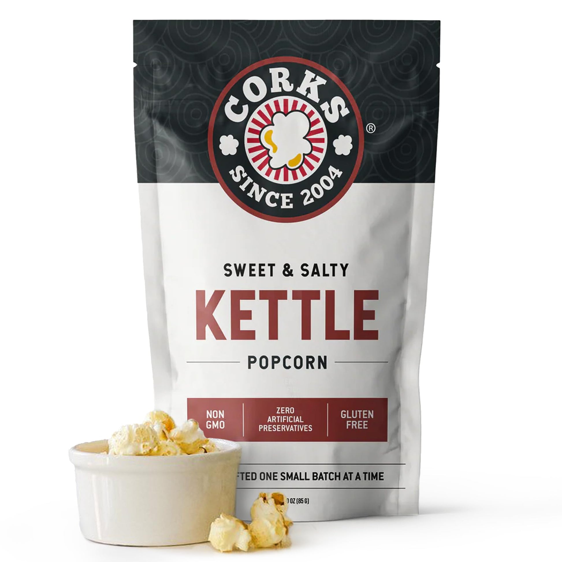 Corks Original Kettle Corn Popcorn Bags, 3oz - Sweet and Salty Gourmet Popcorn Coated with Fine Sugar & Salted to perfection, Gl