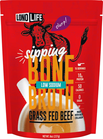 LonoLife Beef Bone Broth Powder Mix, Grass-Fed, 10g Protein, Keto & Paleo Friendly, 8oz Bulk Container