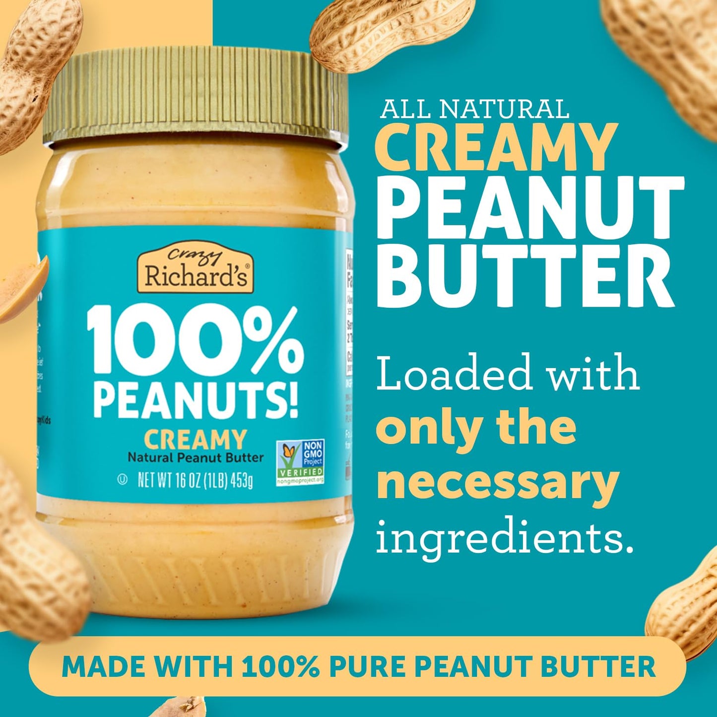 Crazy Richards Creamy Vegan Peanut Butter, 100% All-Natural, No Added Sugar, 32 Ounce (Pack of 2)