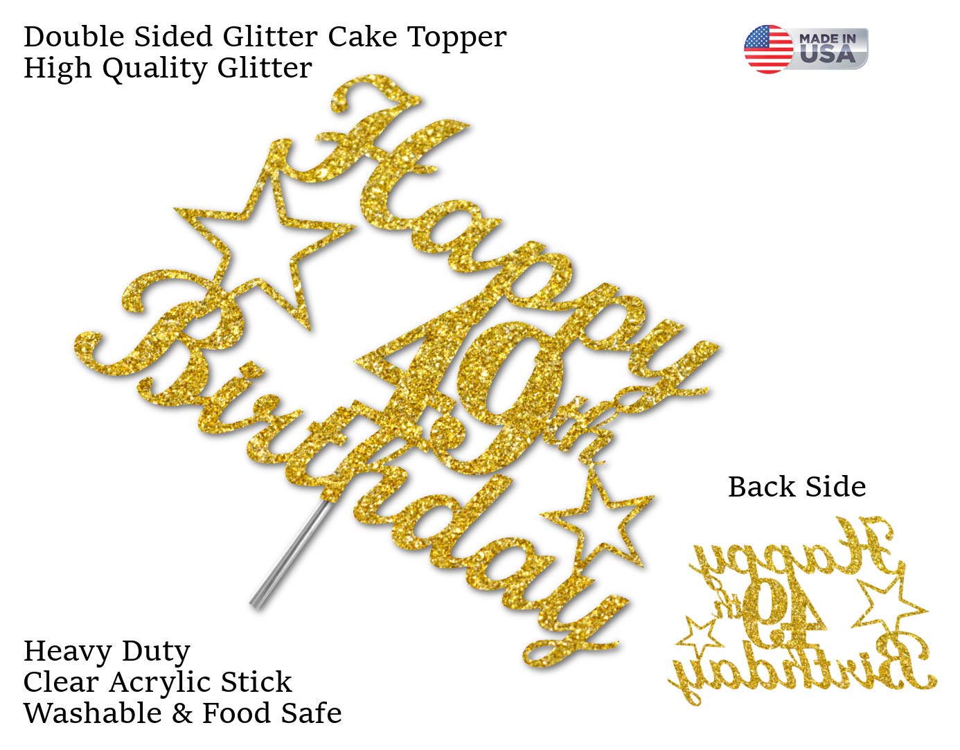 49 Birthday Cake Topper Gold Glitter, Party Decoration Ideas, Premium Quality, Sturdy Doubled Sided Glitter, Acrylic Stick. Made