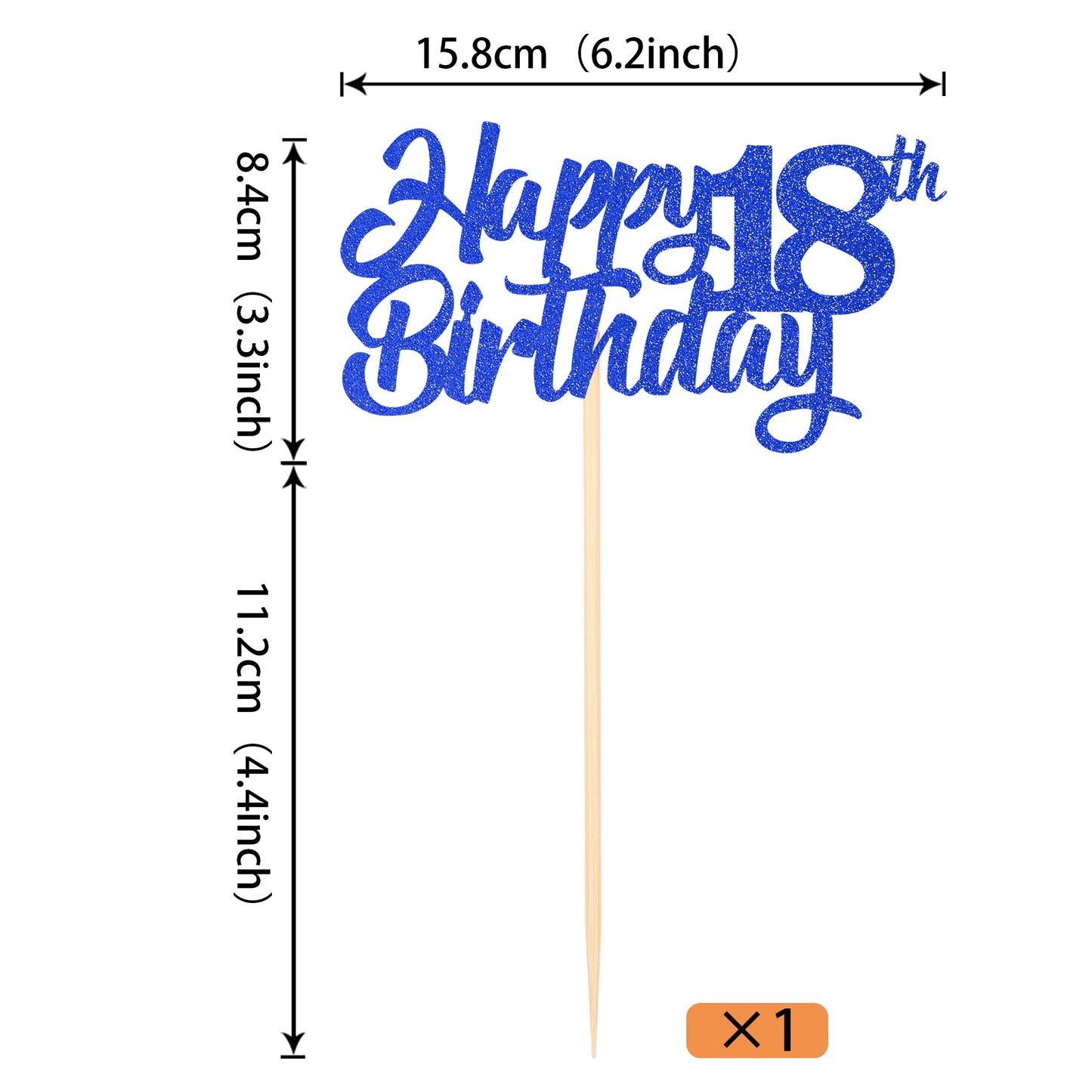 YCTHUNFISH 18th Birthday Cake Topper Glitter Paper Small Blue Eighteen Years Old Decoration