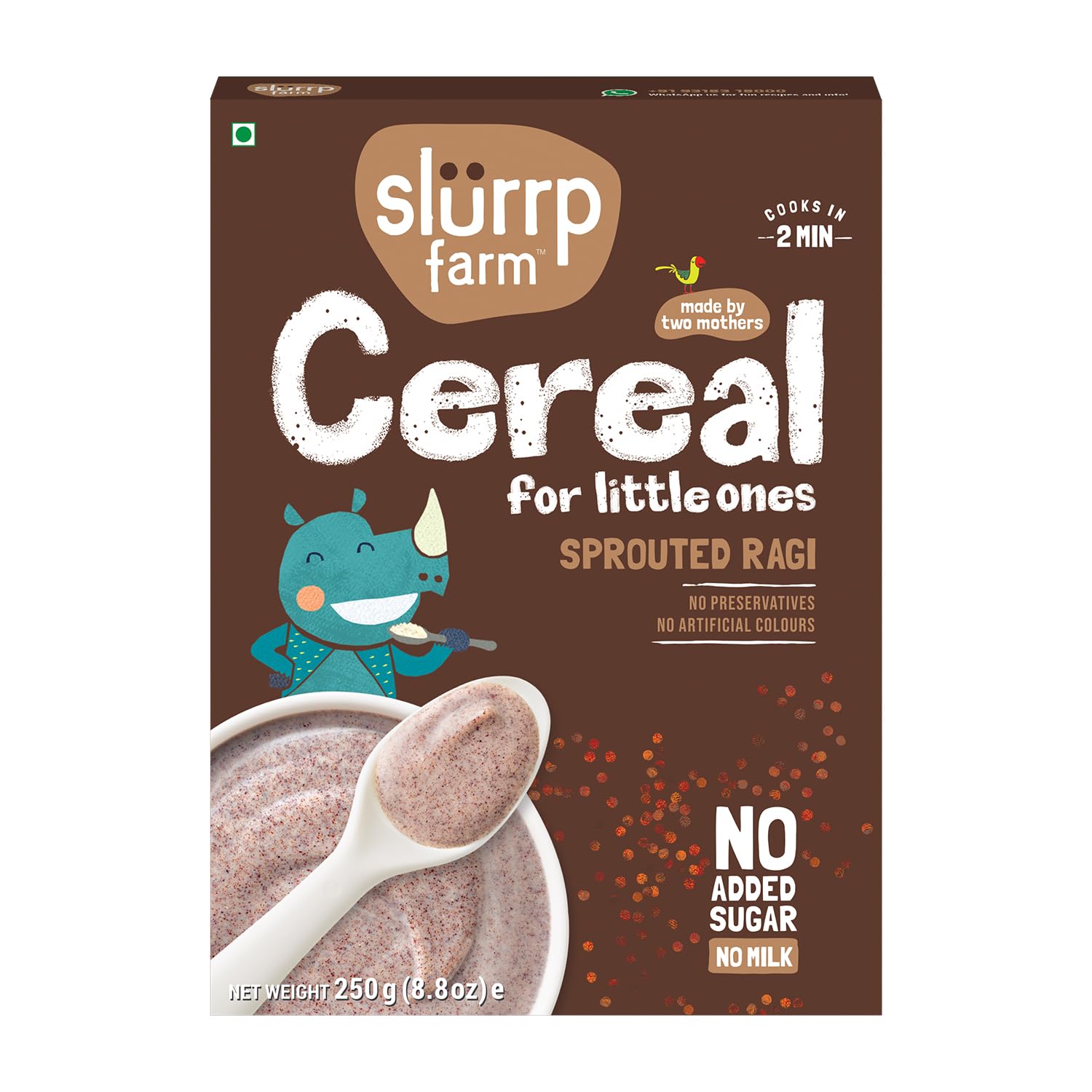 Slurrp Farm Sprouted Ragi Powder | Instant Healthy Wholesome Food, 8.81 Oz