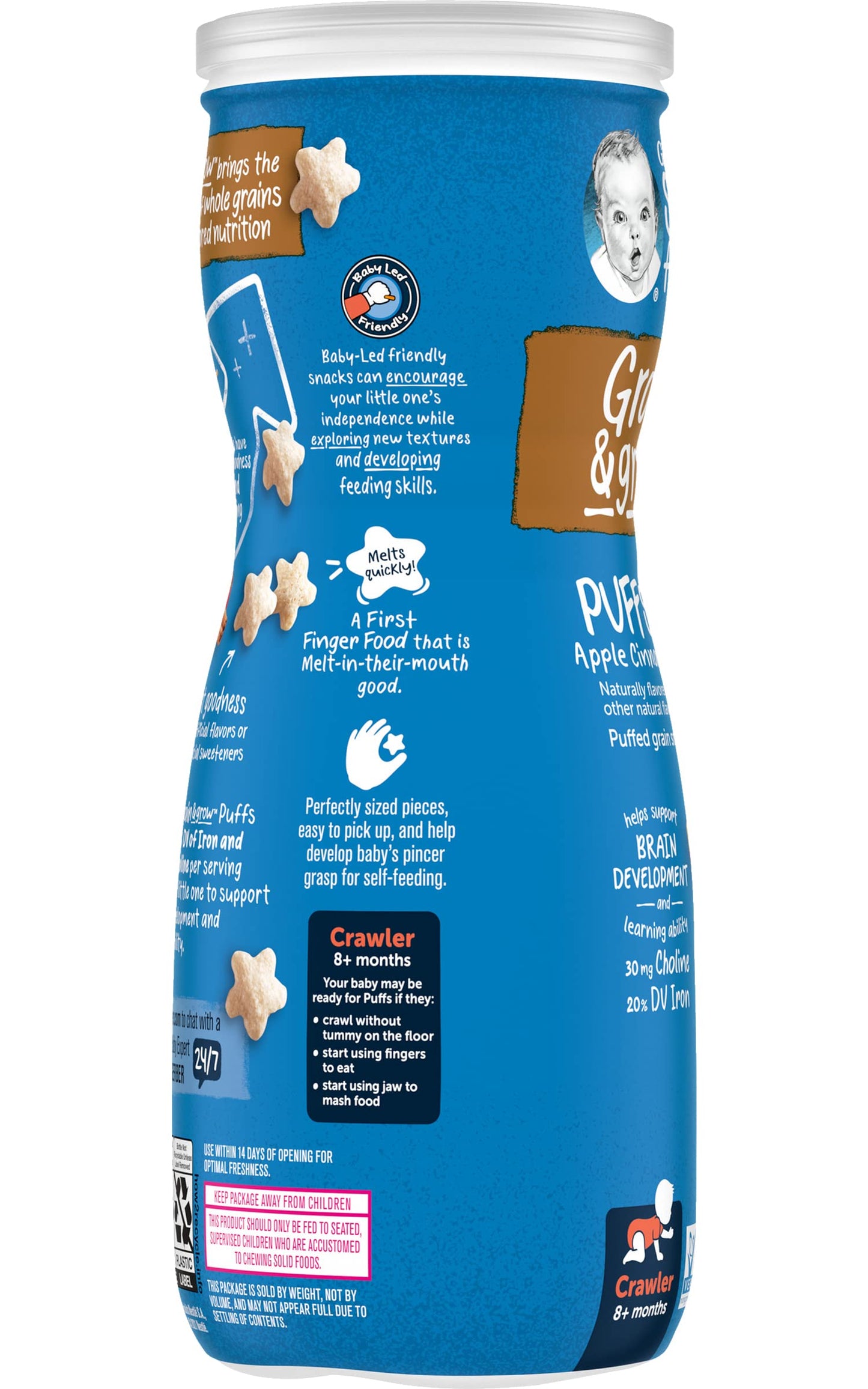 Gerber Snacks For Baby Grain & Grow Puffs, Apple Cinnamon, Non-Gmo With No Artificial Flavors Or Sweeteners, Puffed Grain Baby S