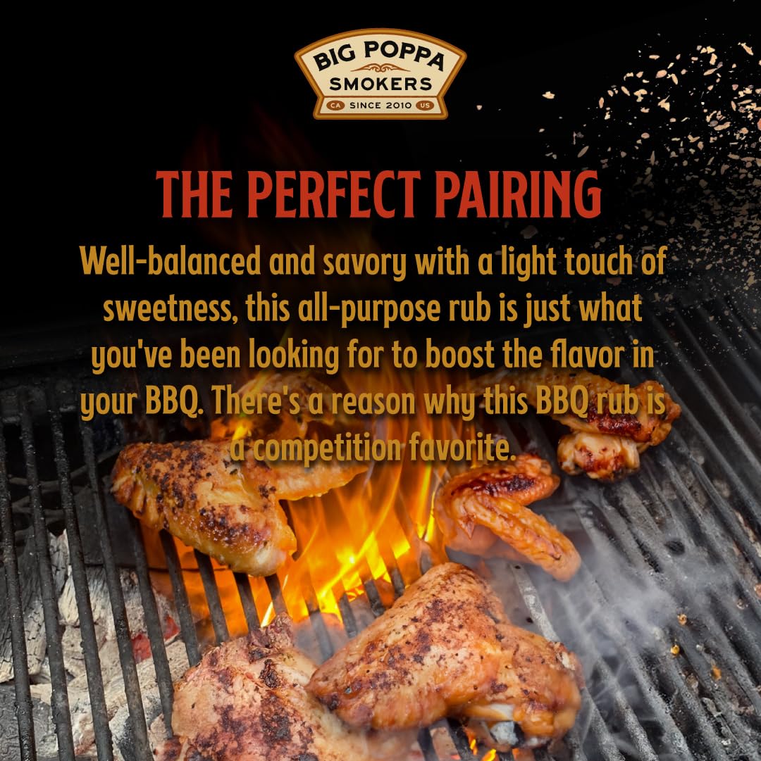 Big Poppa Smokers BBQ Rub - Prize-Winning Meat Seasoning, Gluten-Free, 14 Oz, Red, Model 120BPS