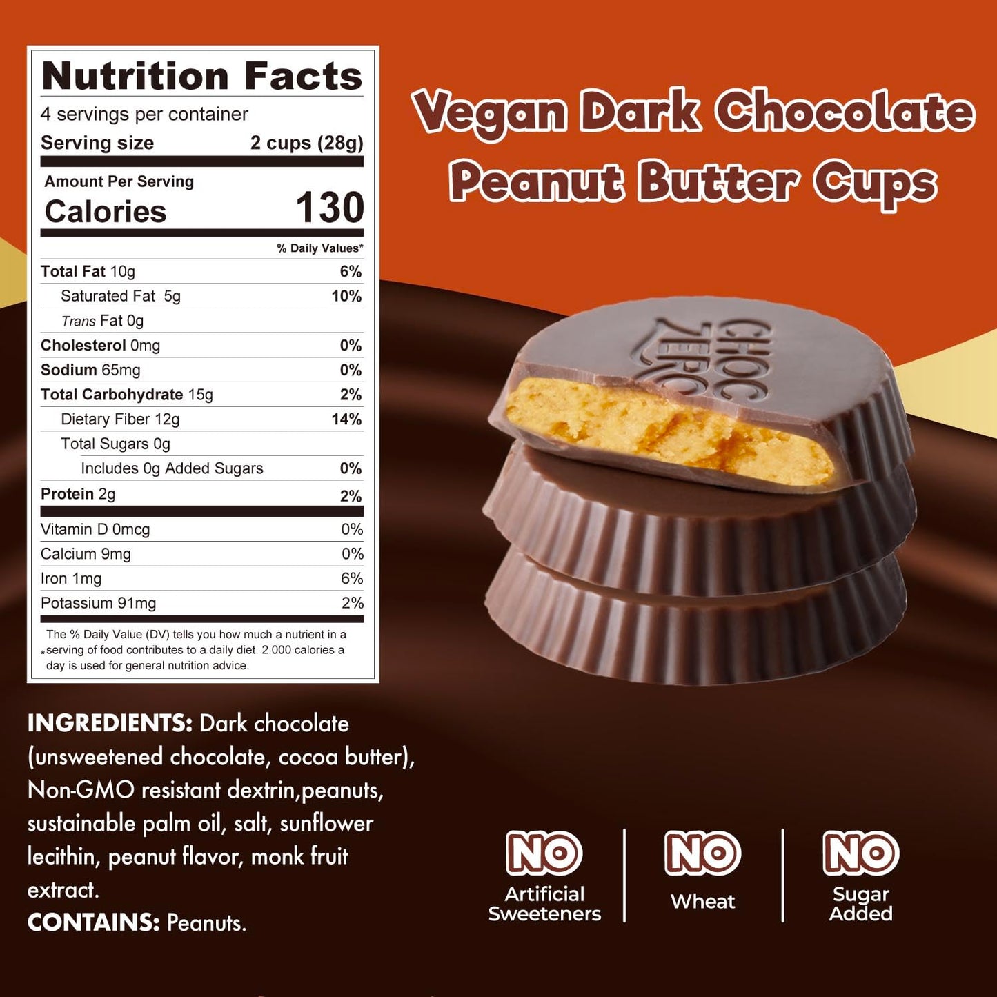 Choczero Dark Chocolate Peanut Butter Cups, Vegan, Sugar Free, Low Carb, Gluten Free, 4 Ounce (Pack Of 4), 32 Cups Total