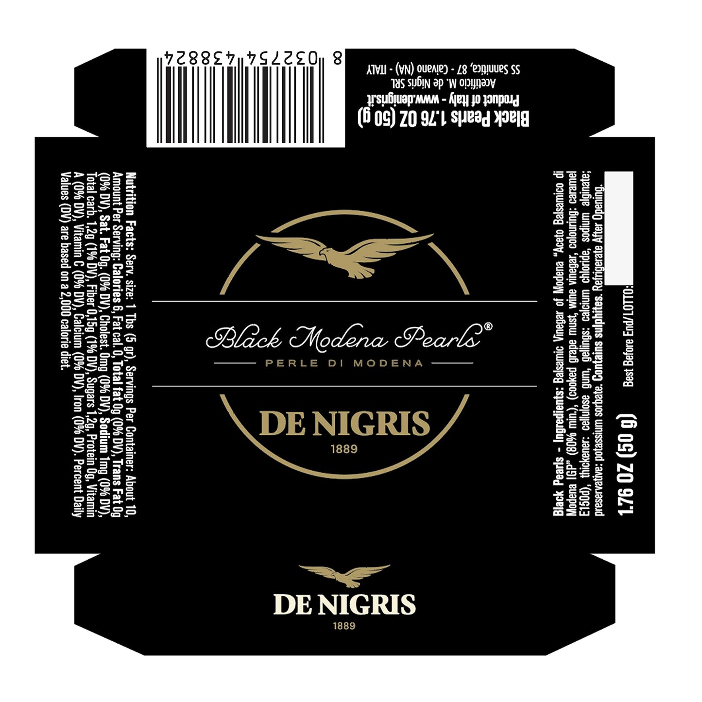 De Nigris Black Modena Pearls with Balsamic Vinegar, 1.69 Oz (50g) - Authentic Italian Flavor for Gourmet Dishes