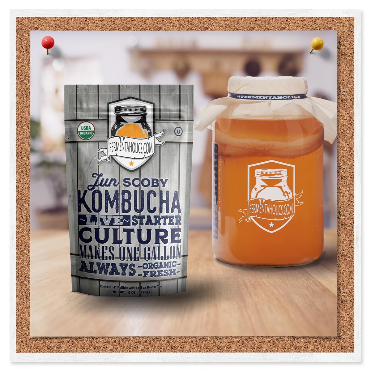 Jun Kombucha Starter Culture - Usda Certified Organic Jun Scoby & Starter Tea - Makes 1 Gallon - Brewed With Organic Green Tea &