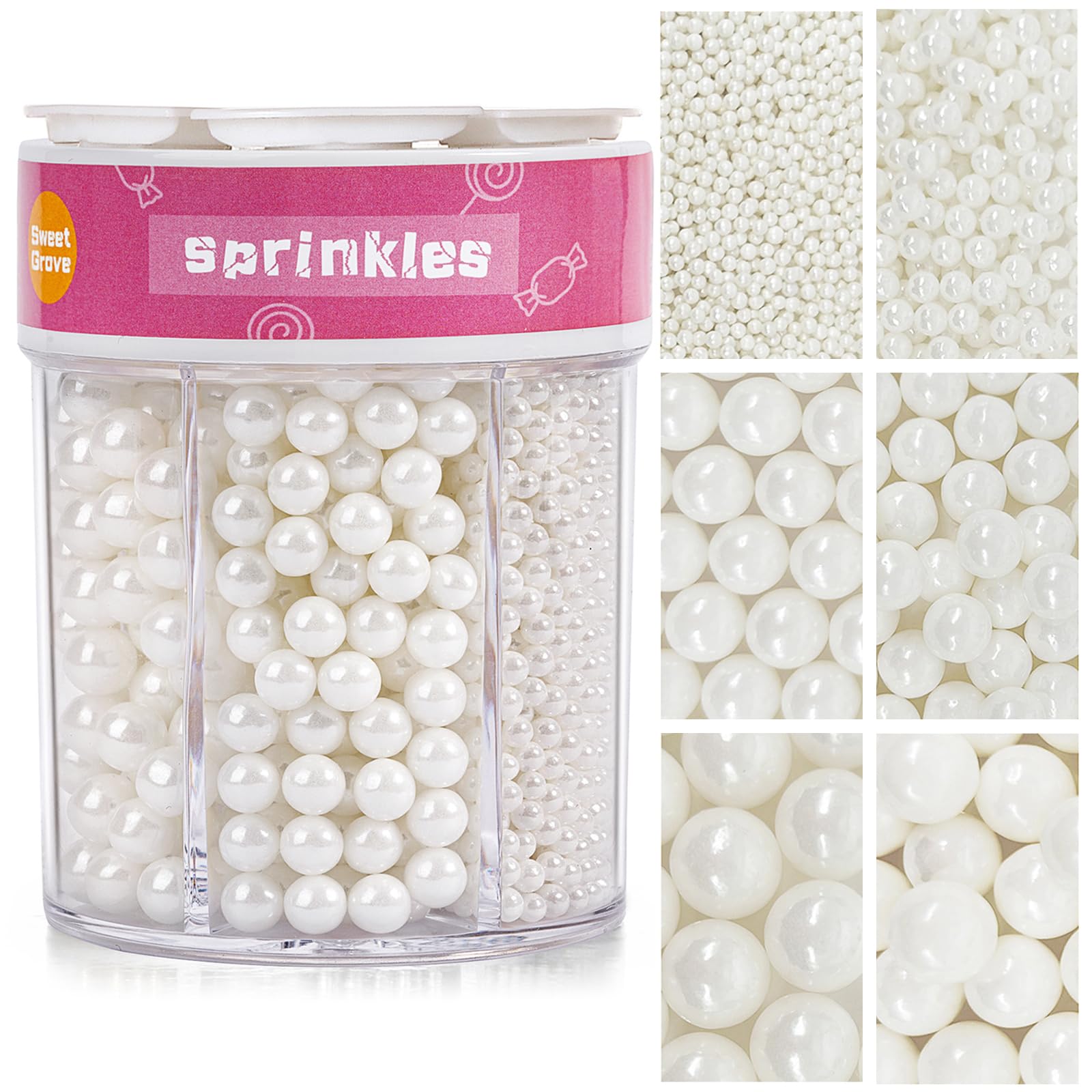 SweetGrove Edible White Pearl Sprinkles, 310g/11oz, Cake Decorating Sugar for Cupcakes, Cookies, Ice Cream, Wedding & Holiday Baking