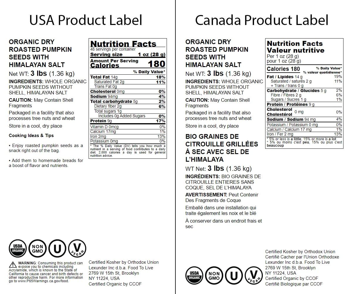 Food to Live Organic Dry Roasted Pumpkin Seeds, Non-GMO, 3 Pounds, Kosher, Vegan, Perfect for Keto and Paleo Diet