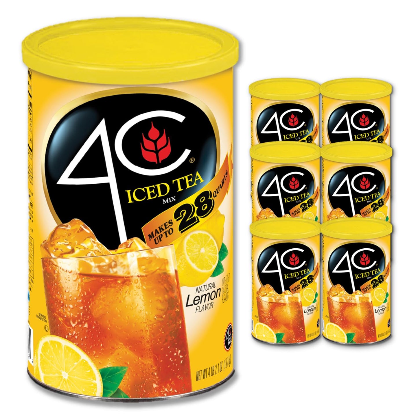 4C Powdered Drink Mix Cannisters, Lemon Tea, Family Size, 66.1 Ounce (Pack of 6)