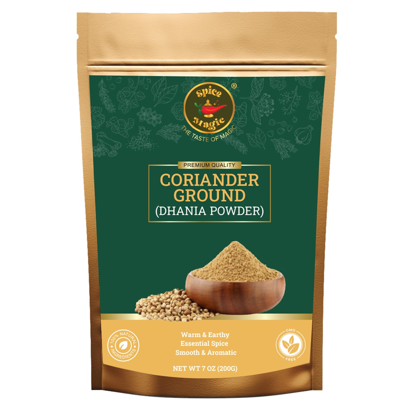 SPICE MAGIC Ground Coriander Powder, 100% Pure & Freshly Ground, Non-GMO, 7 oz (200 g) Resealable Bag