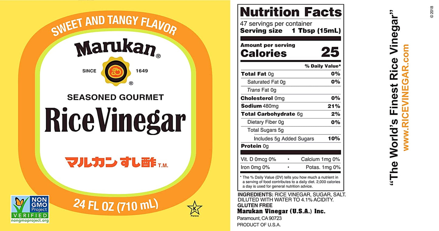 Marukan Seasoned Gourmet Rice Vinegar, 24 Fl Oz PET Bottle, Pack of 2