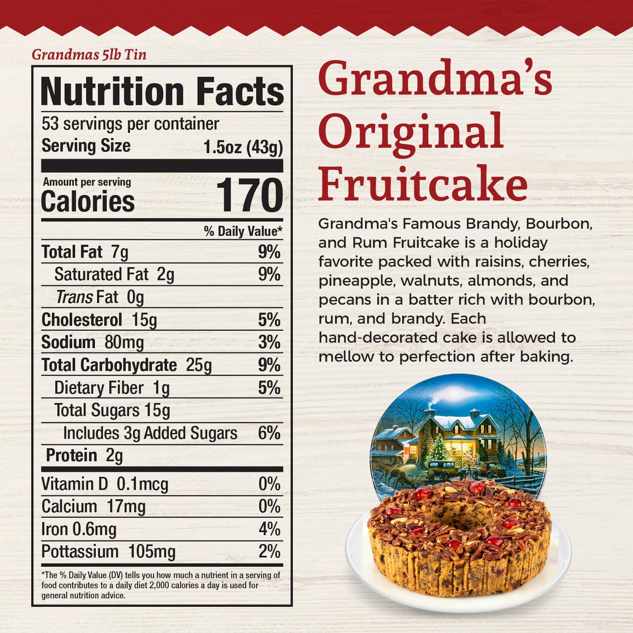 Beatrice Bakery Co. Original Fruitcake - Holiday Tin, 80 oz, Freshly Made with Fruit and Nuts, Est. 1917